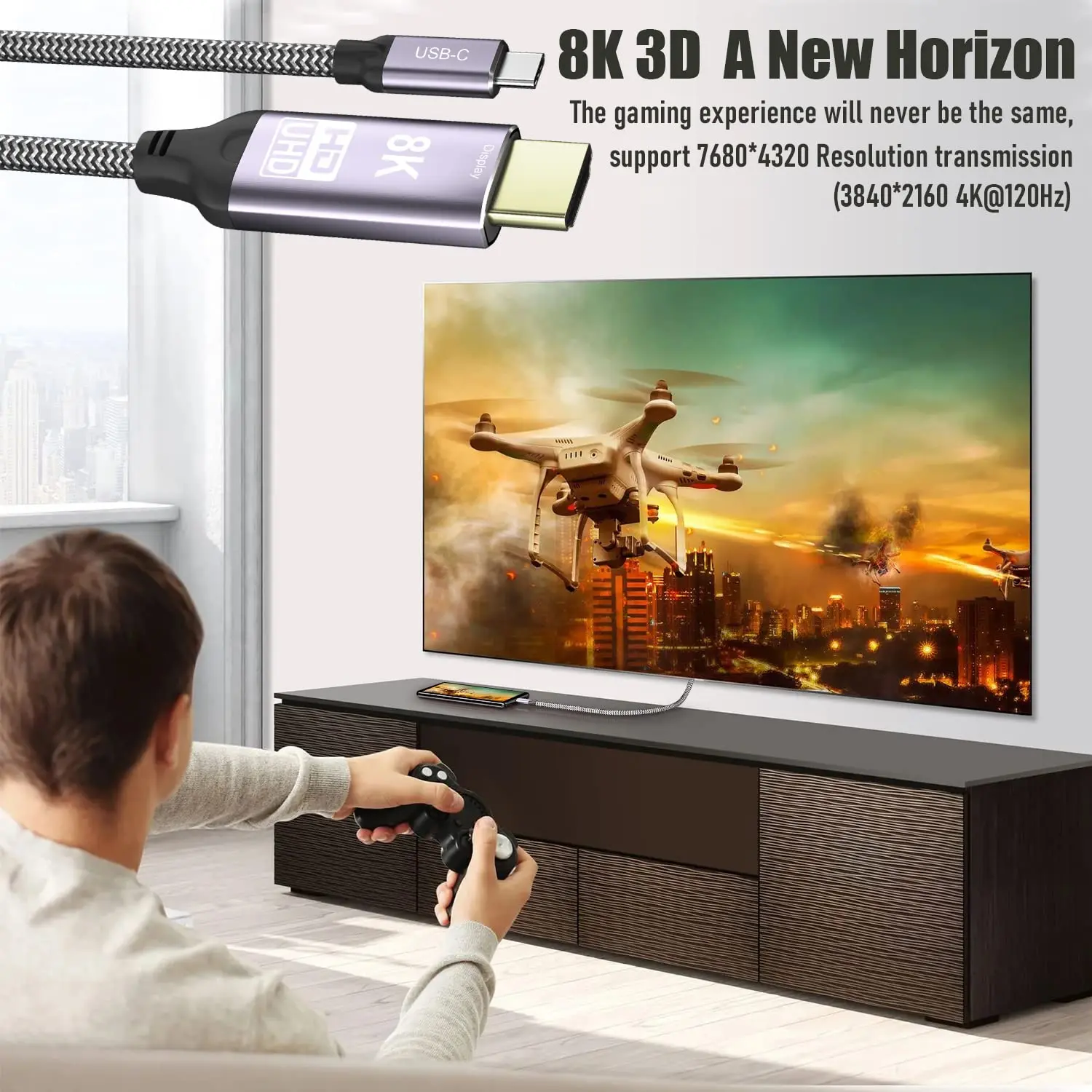Premium USB-C to HDMI 2.1 Cable - Ultra HD 8K@60Hz & 4K@120Hz Display Adapter