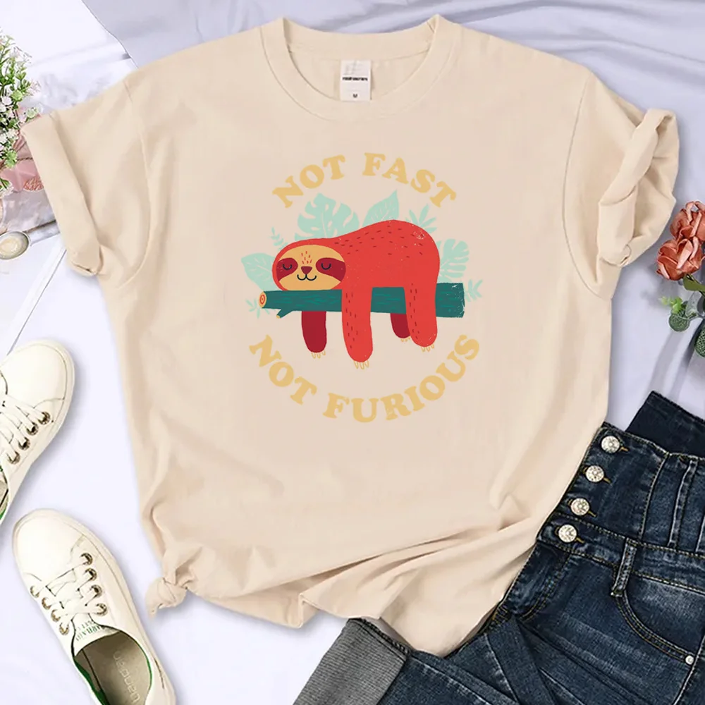 Non Veloce Non Furious Bradipo Tee Donna Harajuku Tee Girl Vestiti Firmati Giapponesi