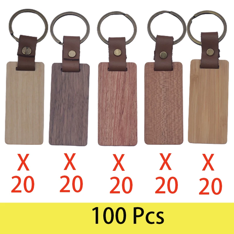 

100Pcs Blank Wood Keychain with Key Tags for Birthday Decoration Car Wooden Key Chain Ring Tags Pendant DIY Crafts
