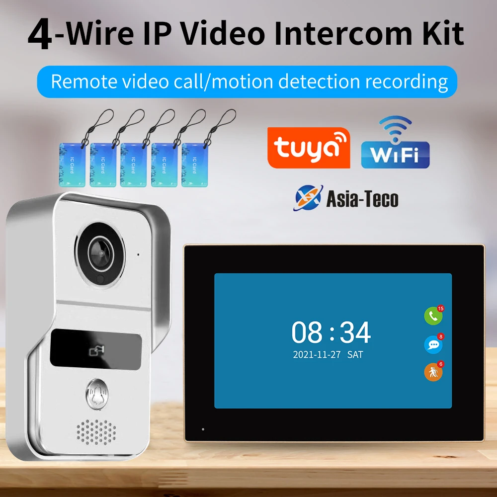 Smart Video Doorbell Tuya 1080P Wifi 10" 7 Color Touch Screen Smart APP Home Intercom Kits for RFID Access Control System Villa