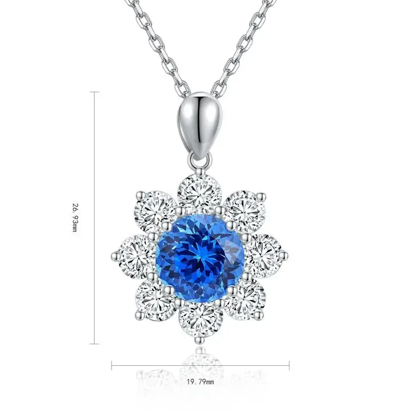 

RUIF S925 Silver Round Shape 3.508ct Lab Grown Cobalt Spinel Simulated Diamond Necklace for Women Jewelry