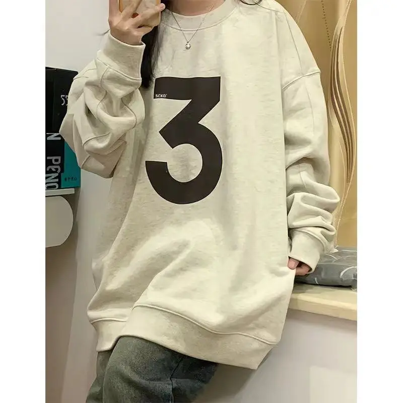 

Digital printed pullover crewneck long sleeved hoodie oversize loose niche design Sense ins style top 2023 spring new model XL