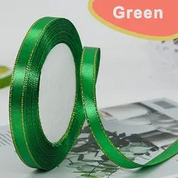Elegant Satin Ribbon with Gold Trim - 25 Yards, 10mm Width - 10mm (Green)