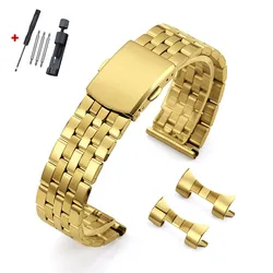 Universal Stainless Steel Metal Watch Band with Folding Buckle - Elegant Bracelet Strap - 16mm (Gold)