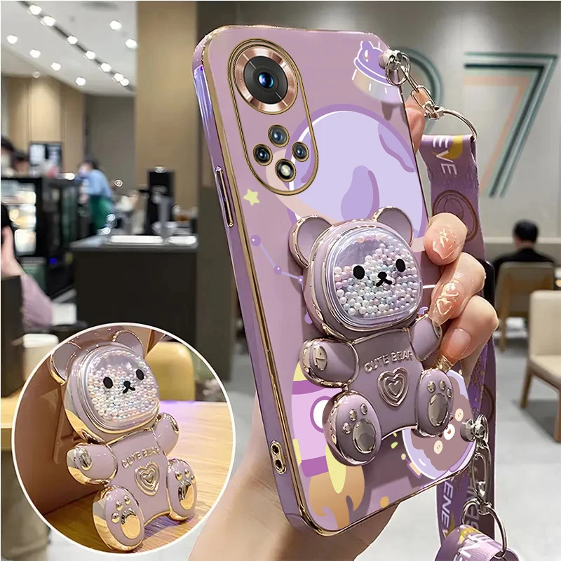 Space Bear Crossbody Lanyard Holder Case with Stand
