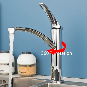 Brass Kitchen Sink Faucets Chrome Kitchen Mixer Faucet Cold Hot Water Tap 360 Rotate Kitchen Sink Mixer Long Nozzle grifo cocina