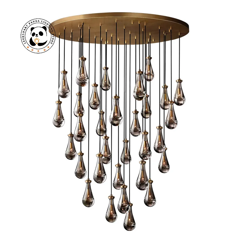 

Gold 7 Pendant Lamp LED Lighting, Raindrop Chandeliers Brass Dining Room Lights Fixture, Adjustable Rope Teardrop Pendant Lights