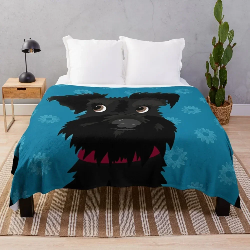 

Black Miniature Schnauzer Dog with Blue Daisies Throw Blanket Thermal Blankets For Bed Blankets Sofas Of Decoration Blankets