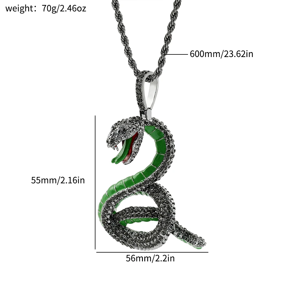 5A Zircon Paved Hip Hop Bling Iced Out Black Cobra Snake