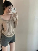 Slim Fit ort Sve Long Knitted Sweater Women's Base irt V Ne Thin Material Fine Yarn Spring Autumn Pure Color