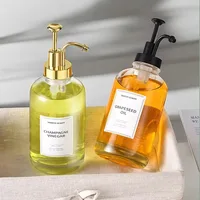 Nouveaux distributeurs de savon en verre de 500 ml, distributeur de savon liquide portable amélioré avec pompe, flacon transparent pour liquides, distributeur de sirop de café 2