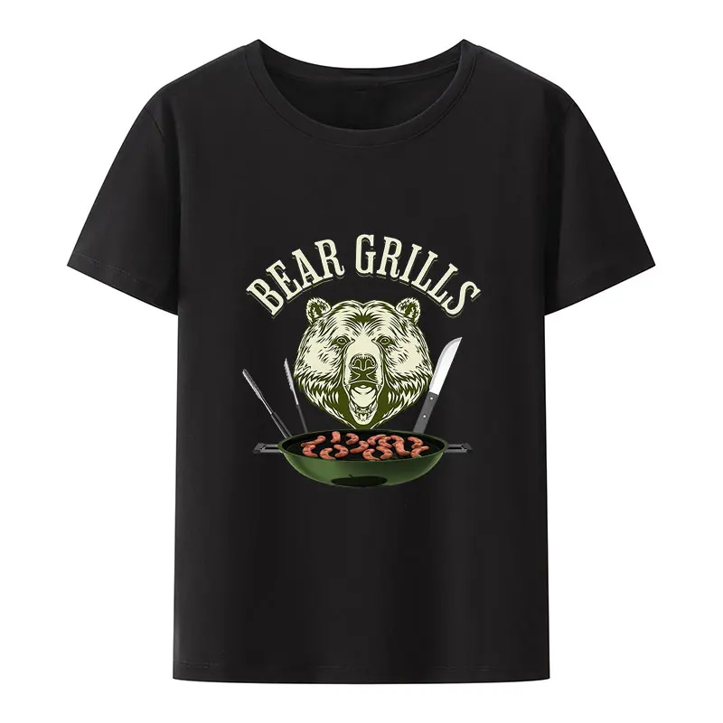 

Смешная Модальная футболка Bear Grills, Мужская футболка на день рождения, со слоганом для выживания в кемпинге, свободные топы с мультипликационным рисунком