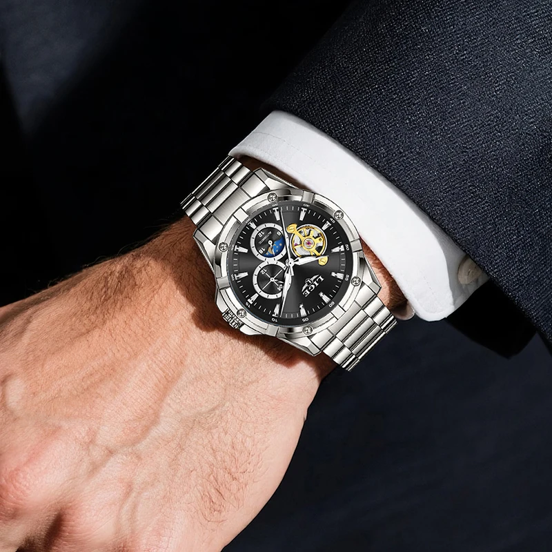 LIGE Men's Mechanical Wristwatches Top Brand Luxury Military Sport Diving Watch Men Fashion Waterproof Automatic Watch For Men