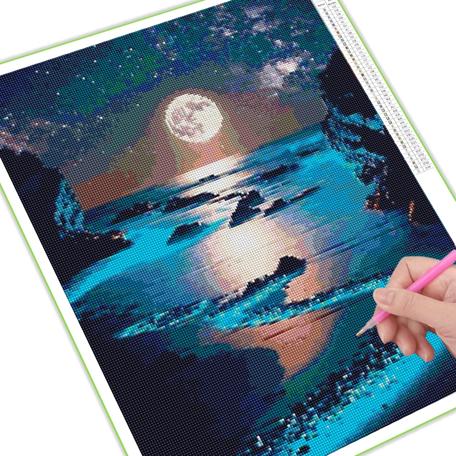 Diy 5D Diamond Painting Moonlight Sea Scenery Full Rhinestone Arts Mosaic Embroidery Night Landscape Wall Decor FG2211