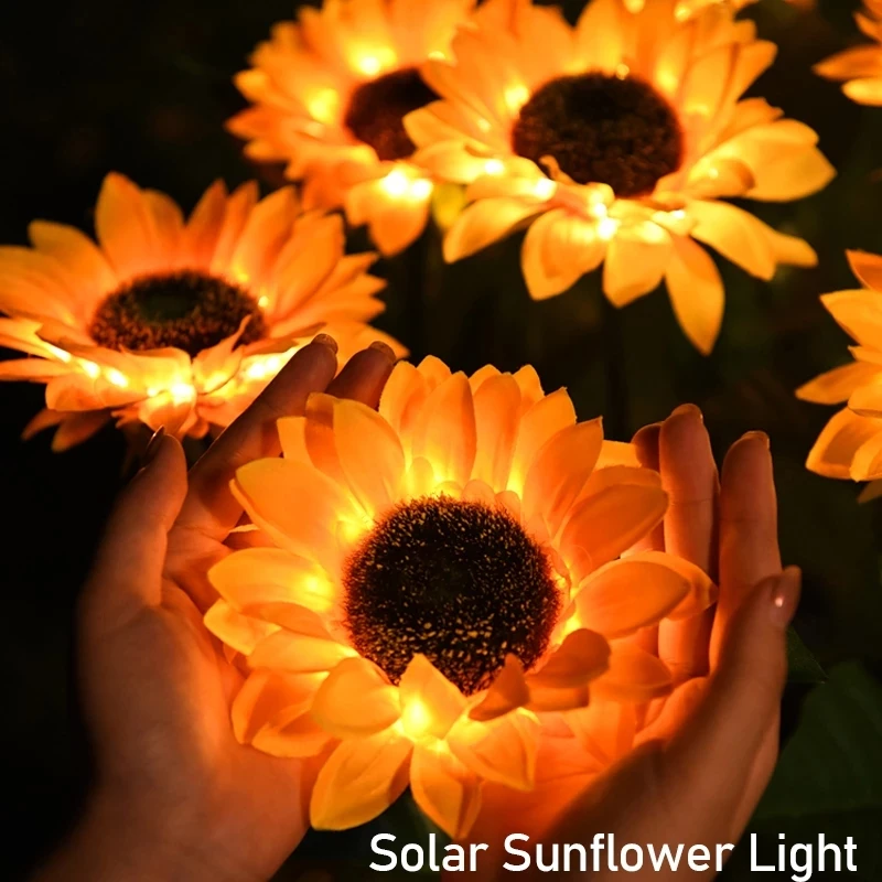 3/1head Solar Sunflowers Outside Garden Lawn Light IP65 Waterproof Solar Flowers Pathway Light for Patio Yard Holiday Decoration 6 pcs pet stickers flowers plants collage handbook decoration material roses sunflowers tulips hydrangeas scrapbooking 6 styles