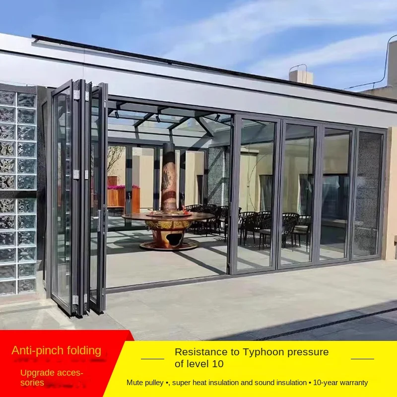 

Folding Door Partition Door Heavy-Duty Car Wash Shop Store Sliding Door Balcony Soundproof Aluminum Alloy Glass Sliding Door