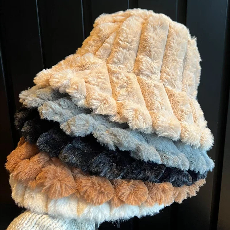 

Women Solid Color Thicken Villus Bucket Hat Winter Warm Hats for Women Panama Hat Autumn Winter Outdoor Fisherman Caps