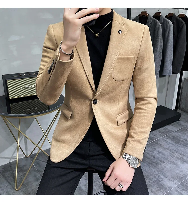 Description Picture 6 of itemFashion England Style Autumn Winter Thick Men's Velvet Suit Jacket / Male High Quality 2023 New Plus Size Blazers Coat