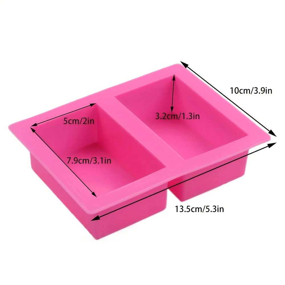 Silicone Mold 1pc Rectangle Silicone Soap Mold 4 Oz Thick Rectangular Resin Candle Mold 2-Cavity Toast Cake Pastry Baking Tool