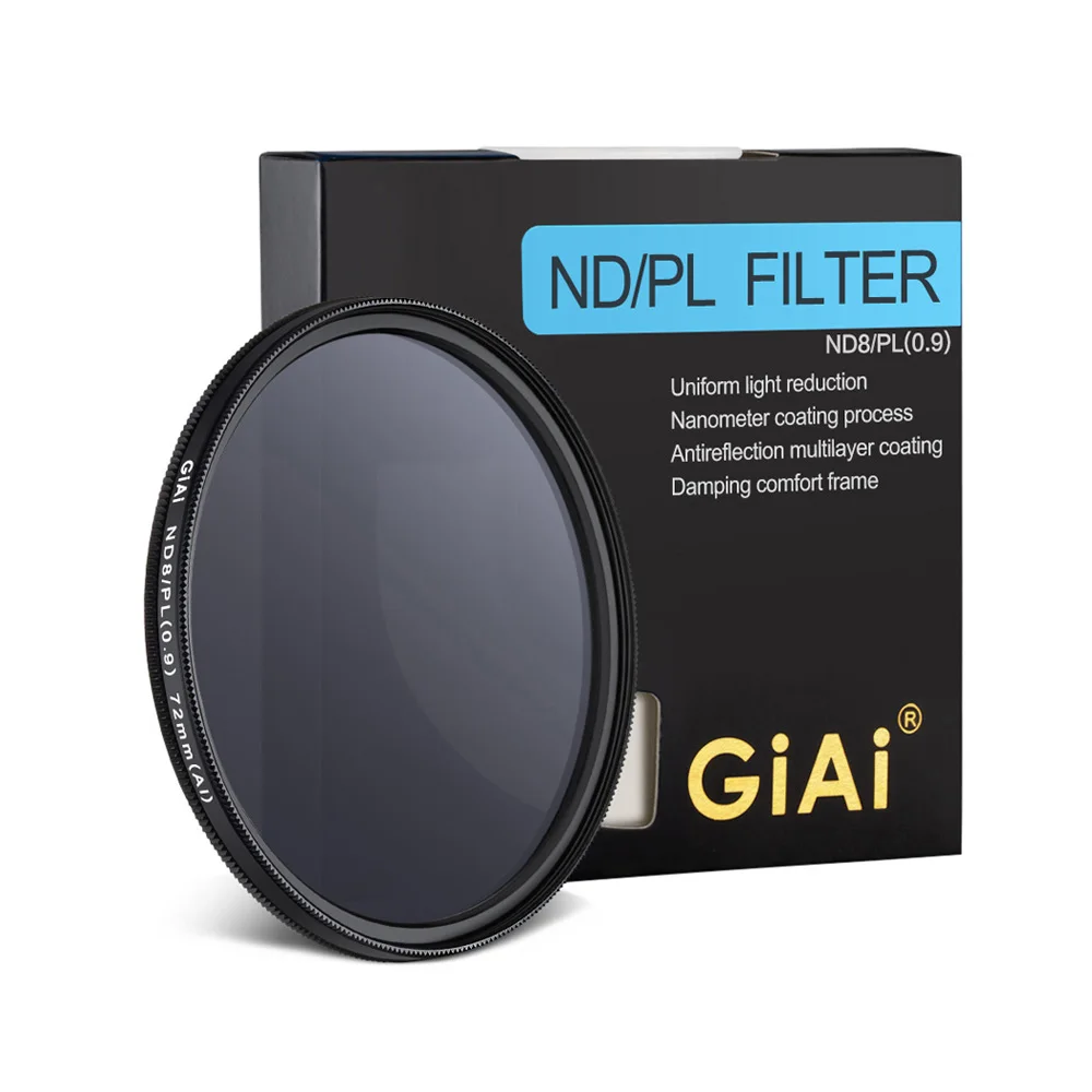 

GiAi 2 In 1 ND CPL Filter Polarizing Neutral Density Camera Lens 46mm 49mm 52mm 58mm 62mm 72mm For Canon Nikon Sony