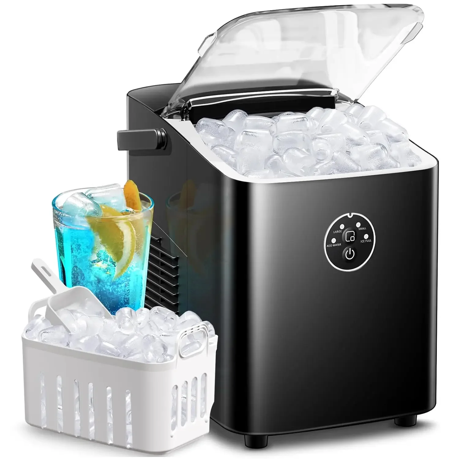 

Efficient Self-Cleaning Countertop Ice Maker Machine Producing 26lbs/24Hrs, 8 Ice Cubes in 2 Sizes Ready in 9 Mins with Convenie