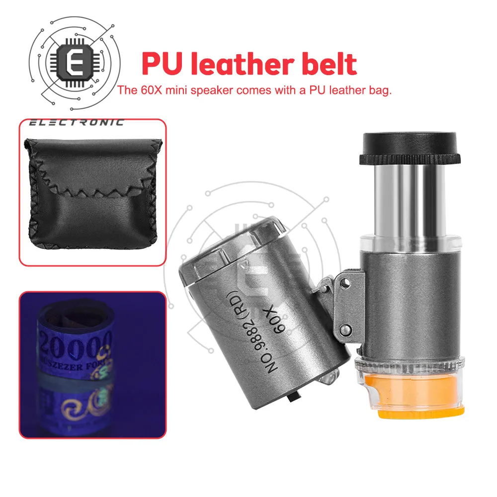 Description Picture 3 of item60 Times Microscope LED Lamp Lights Portable Pocket With Lamp Magnifying Glass Magnifiers