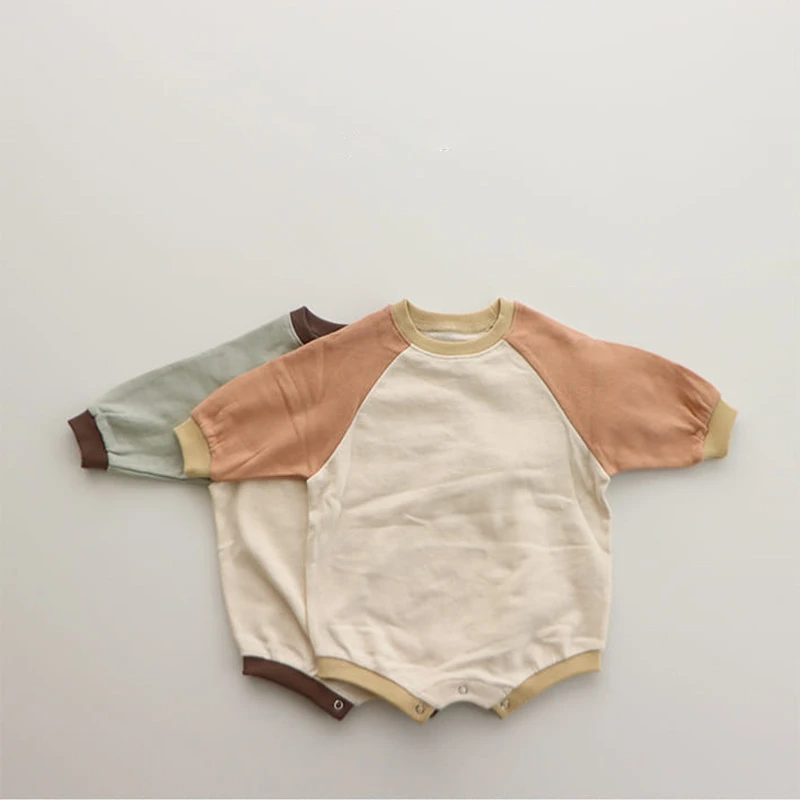 carters baby bodysuits	 Korean baby autumn clothes new boys and girls contrast color Raglan lovely cotton sweater triangle climbing one-piece vintage Baby Bodysuits