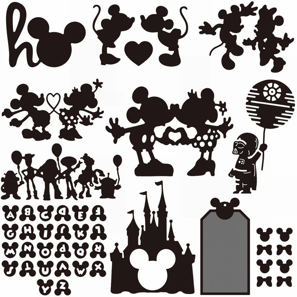 

Disney Sweet Mickey Minnie Couple Dancing Metal Cutting Dies Mouse Ear Alphabets Castle Dies for DIY Scrapbooking Craft 2023