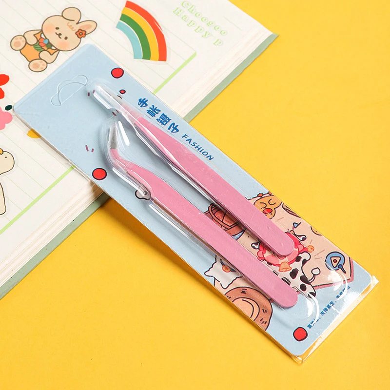 Stainless Steel Straight Curved Tweezers Colorful Pink Blue Purple DIY Eyelash Tweezer Nail Art Sticker Rhinestones Picking Tool 6