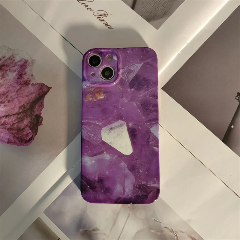 

Suitable for iPhone 14 Pro Max 13 12 Mini 11 X XR XS 7 8 Plus Purple Marble pattern Shockproof Fall Protection Ultrathin Case