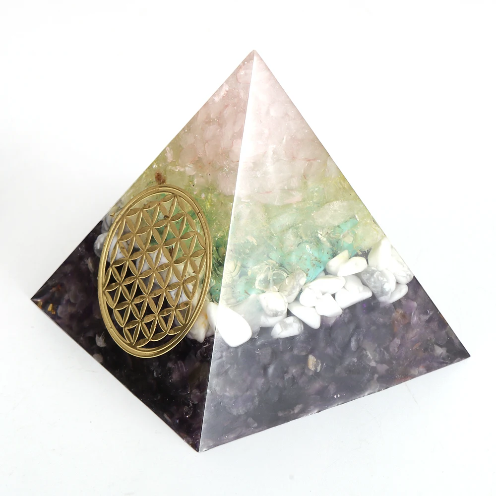 

Orgone Pyramid Healing Crystal Amethyst Yoga Chakra Balancing Energy Generator Nubian Orgonite Pyramid for E-emission Protection