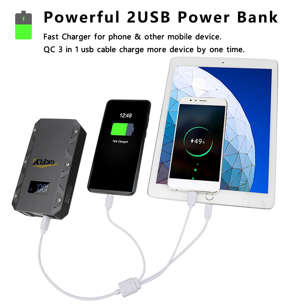 GKFLY 12V Car Jump Starter 18000mAh 3000A Starting Device Power Bank Car Battery Booster Charger For Petrol Diesel Starter car jump starter jump starter