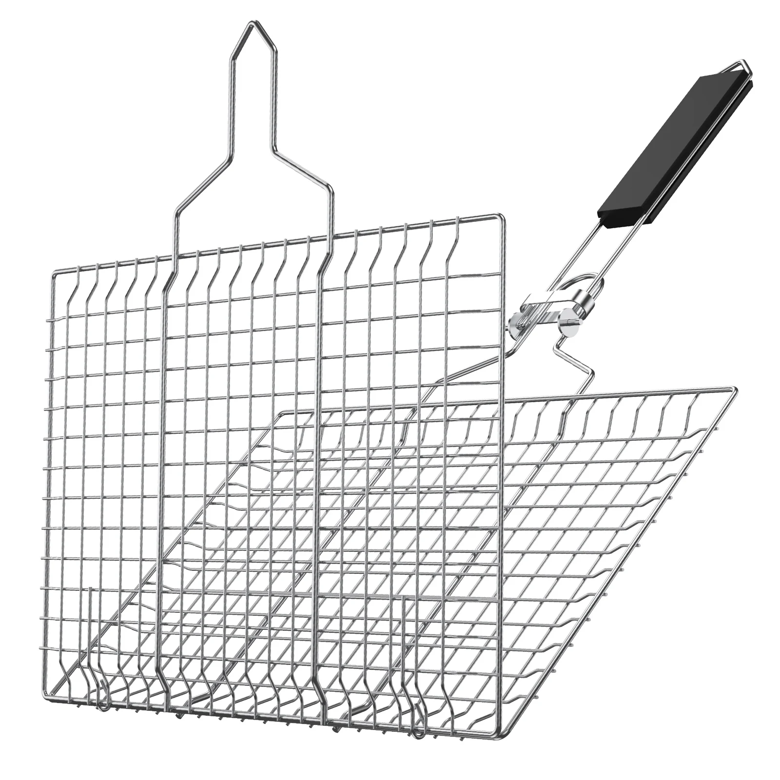 Stainless Steel Grill Basket with Easy Open/Close Lid Portable Foldable Handle Large Capacity Grilling