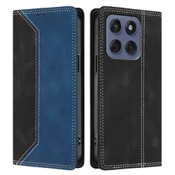 Luxury Leather Flip Cover Wallet with Magnetic Closure for Moto G06 4G (Navy Blue (HX - 10))