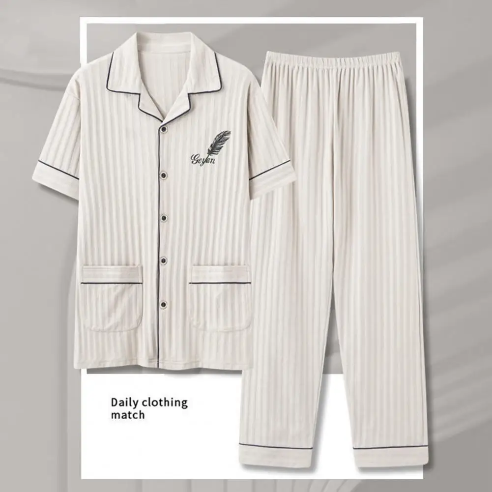 M-3XL Summer Elegant Pyjamas Knited Cotton Men's Pajamas Sets Long Pants Sleepwear Pyjamas Night Pijamas Plus Size Homewear