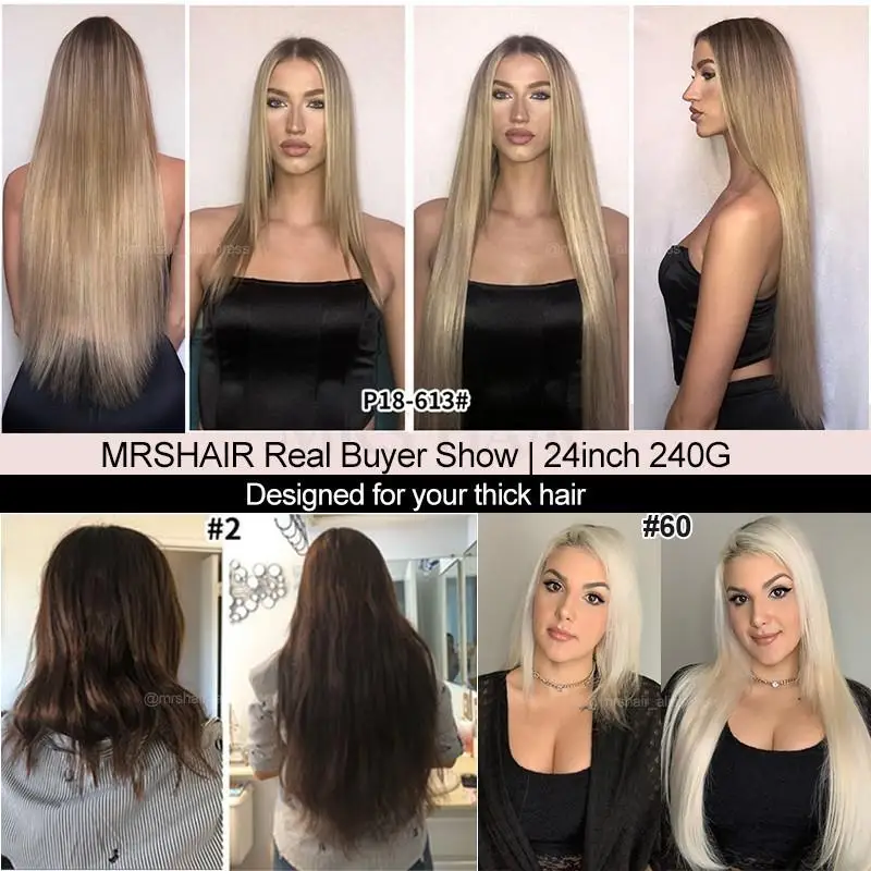 Human Hair Extensions 24inch 240G Clip in Human Hair Extensions Seamless Clip in Hair Pieces 6PCS FULL Head For Thick Raw