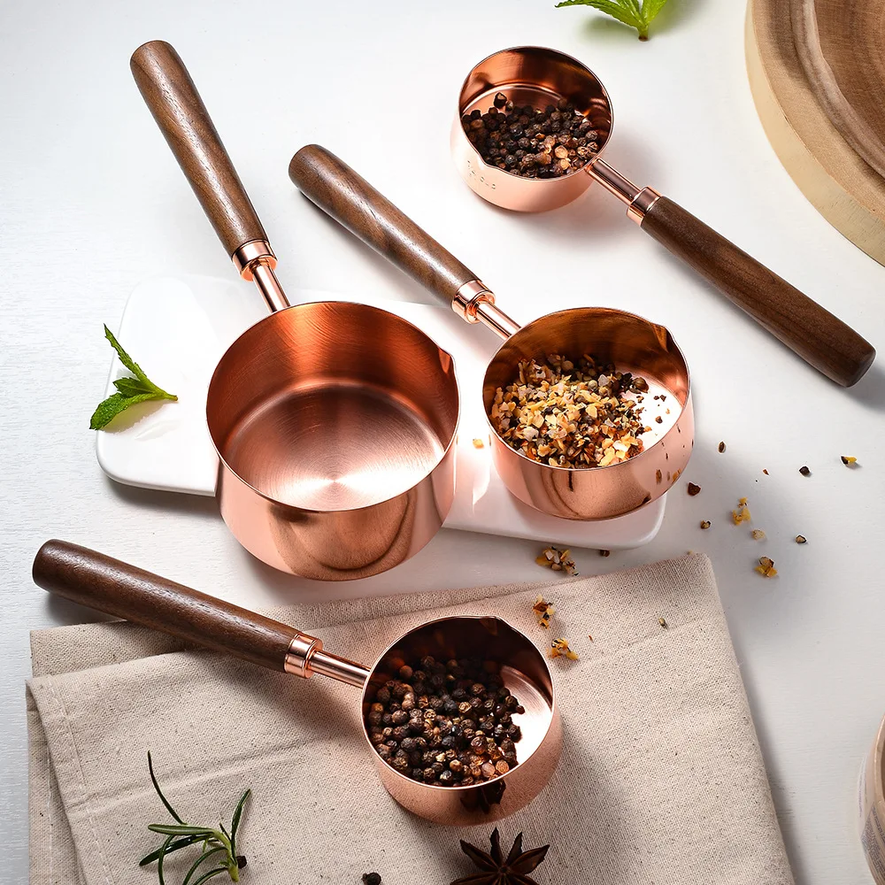 Measuring Spoon Set Wooden Handle Stainless Steel Measuring Cups Spoons kitchen measuring spoons measuring spoon set measuring cup and spoon set Baking Tools Coffee Bartending Scale Kitchen Accessories