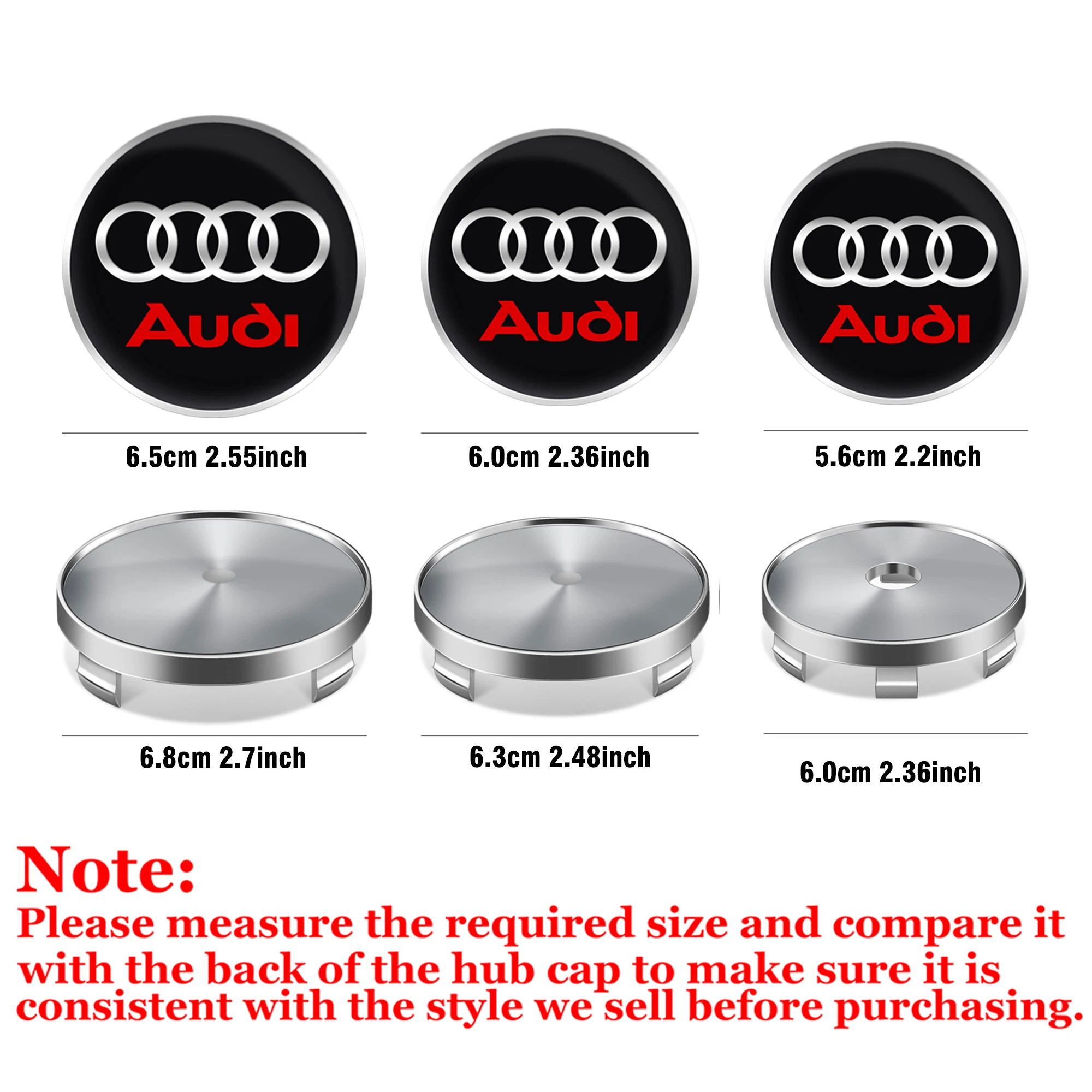 Wheel Center Hub Cap Sticker 4pcs 56/60/63/65/68mm Wheel Hub Caps Sticker Car Emblem Badge Decoration for AUDI S RS A3 A4 B8 8P 8V A6 C7 A5 Q5 B7 B6 B9 Q7 A7