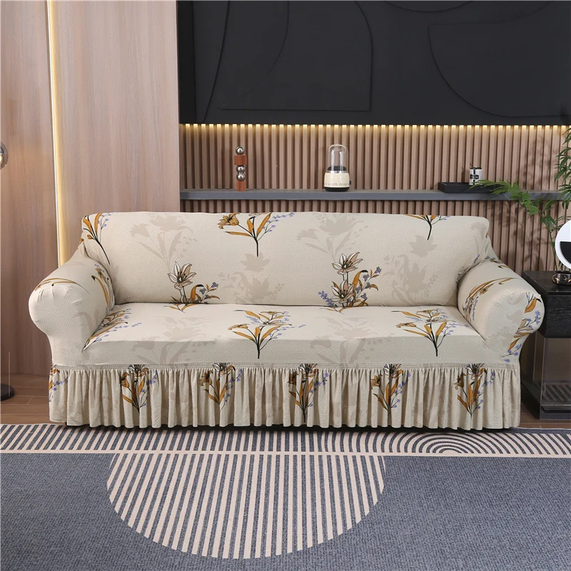 Elastic Sofa Slipcover With Skirt Stretch Easy Fitted Armchair Sofa Cover for Living Room Furniture Protector Couch Cover 2