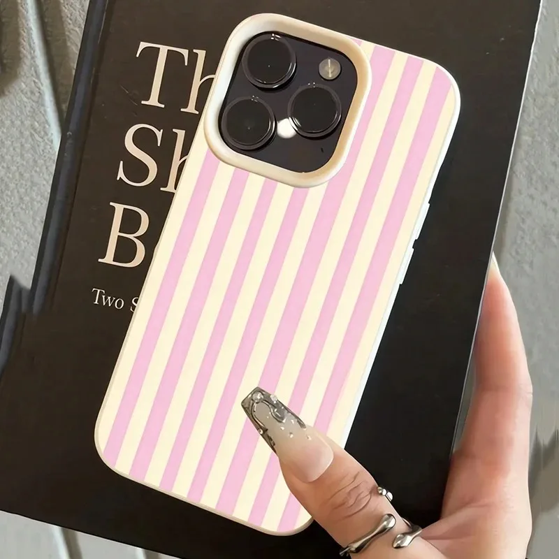 Elegant Pink Vertical Striped Lichee Pattern Phone Case