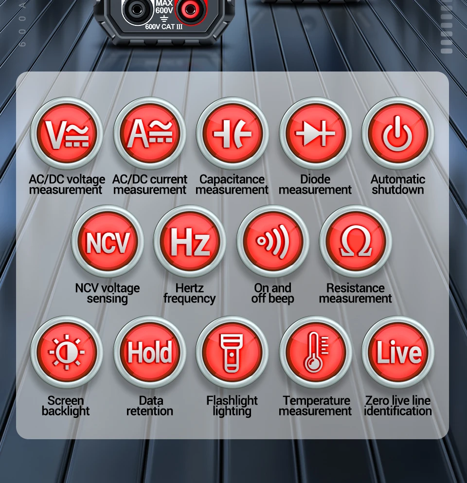 Description Picture 3 of itemANENG PN103 Digital Clamp Meter 600A AC/DC Current Tester Professional Multimeter Clamp True RMS Voltmeter Ohm Tester Meters