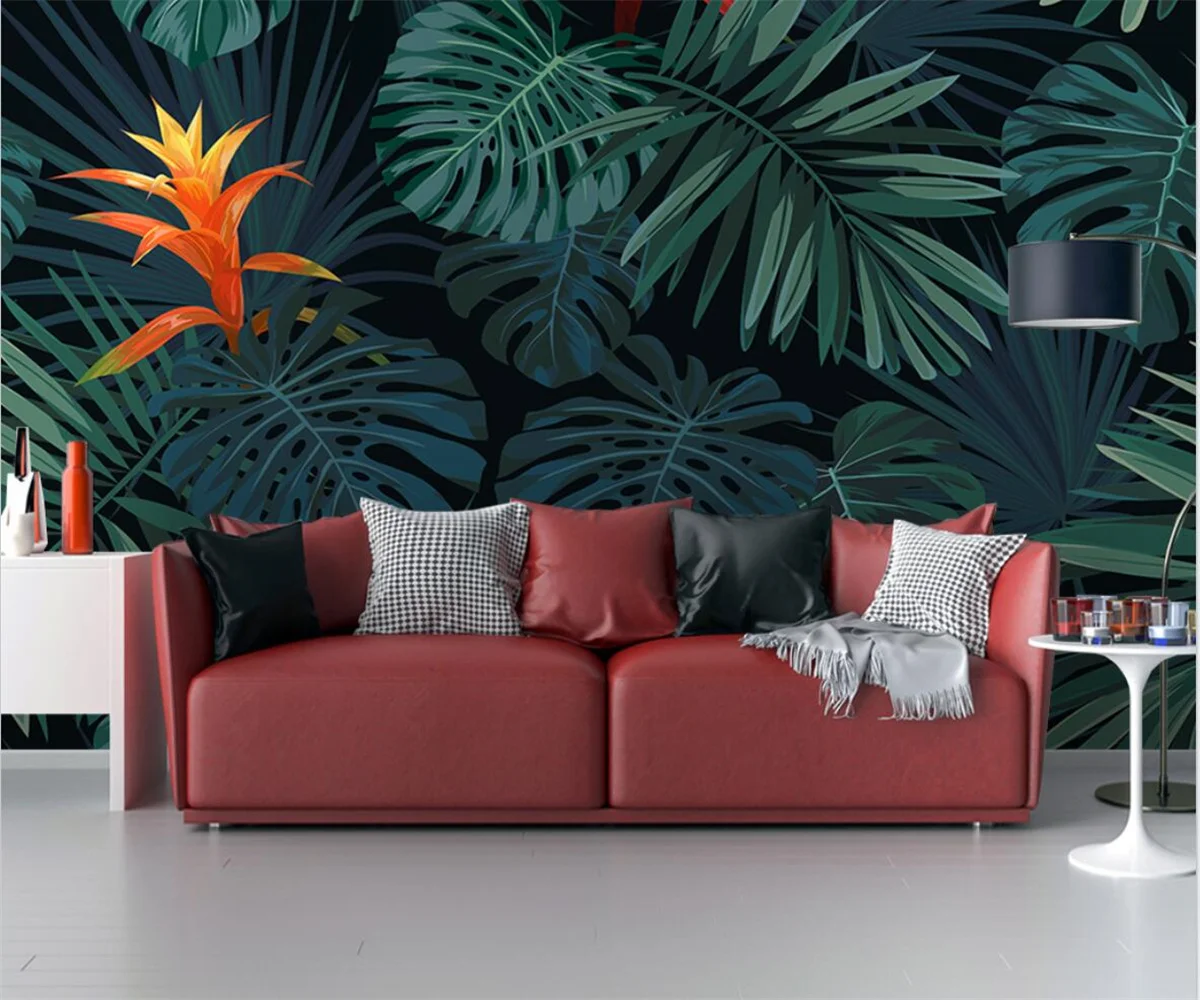 stylish stereoscopic silk fabric papel de parede 3d wallpaper modern tropical plant leaves room murals background wallpaper