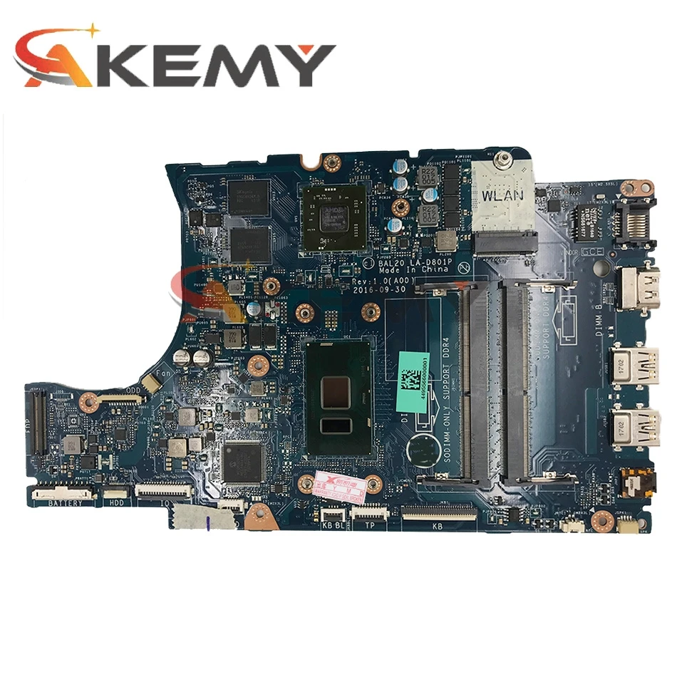 CN-0VK1G0 VK1G0 CN-0Y8N7H Y8N7H For dell Inspiron 5567 5767 Laptop Motherboard BAL20 LA-D801P With i5-7200U 216-0889018 100%Test gaming pc motherboard cheap