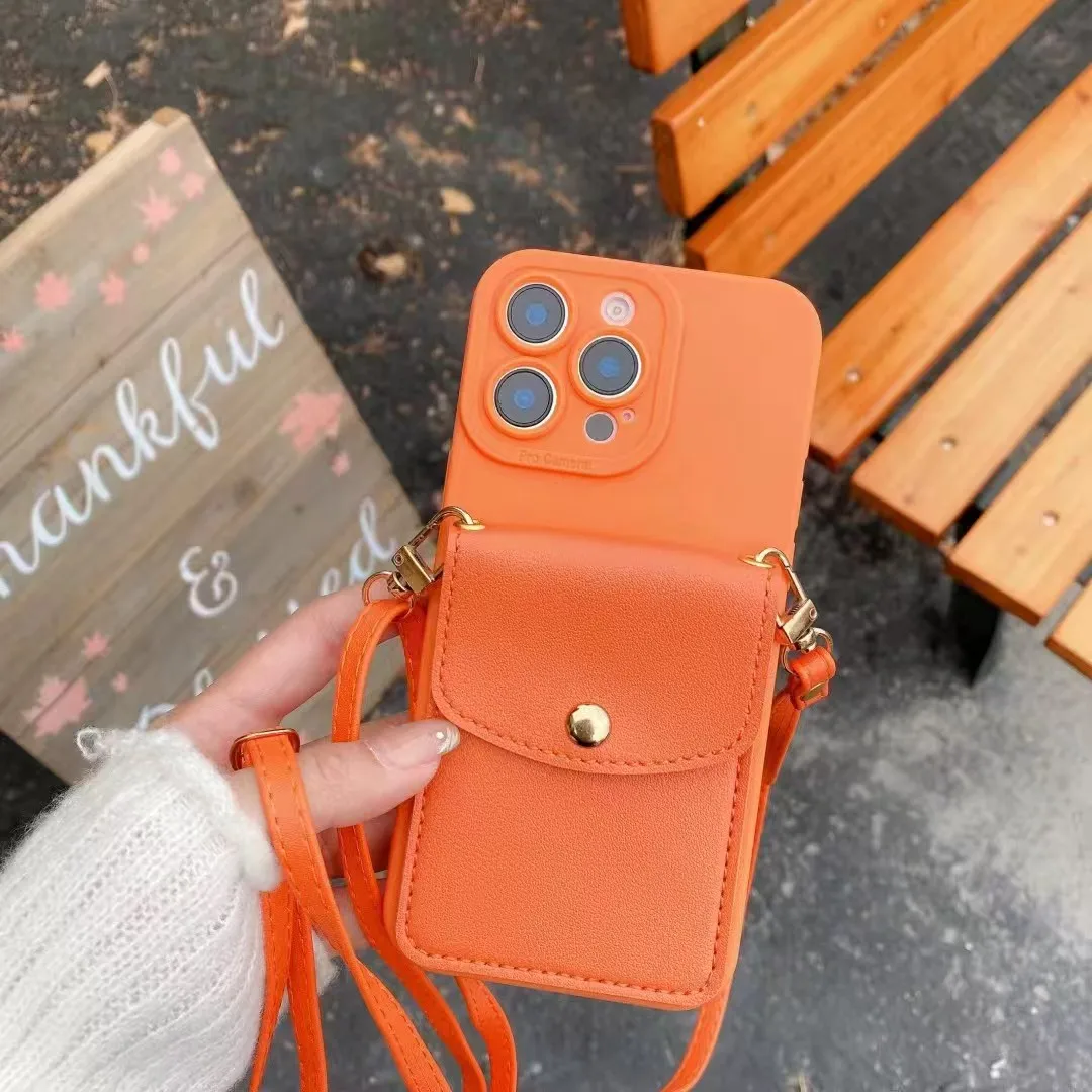 Vibrant Orange Crossbody Lanyard Phone Case with Necklace Strap
