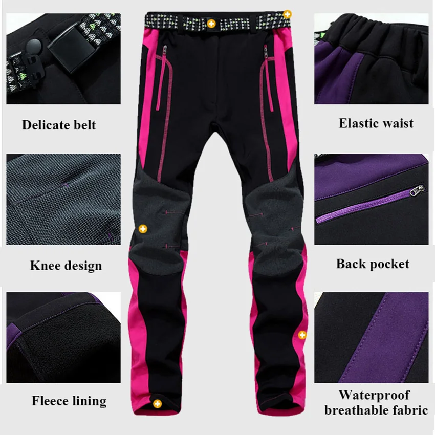 Womens Winter Fleece Softshell Pants Outdoor Sport Thermal Fishing Skiing Camping Hiking Trousers Waterproof Pants PM26 NUONEKO