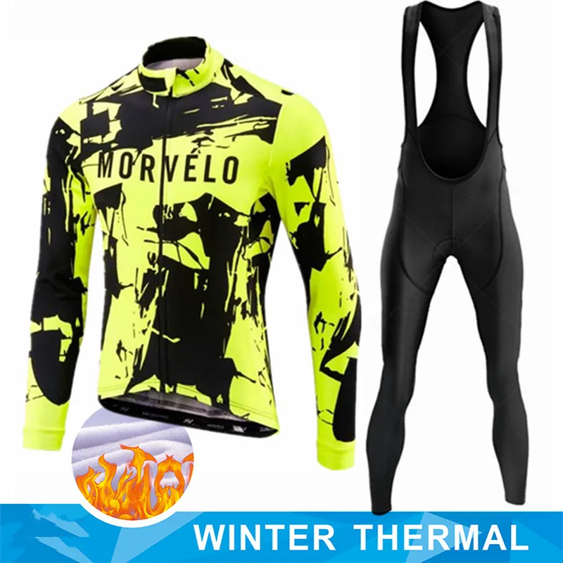 Fietsjersey set met lange mouwen voor heren Thermische fleece Winterfietskleding Fietspakken Fietsshirt met thermofleecevoering Fietsbroek met zeem 9D-gel voor fietsen MTB outdoor (Groen, S