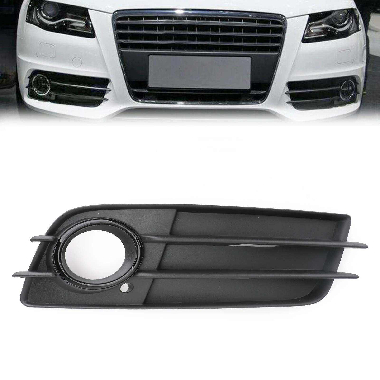 2x Glossy Black Lower Fog Light Mesh Grille Inserts For Audi A4 B8 Pre-LCI (2008-2012) - View #3