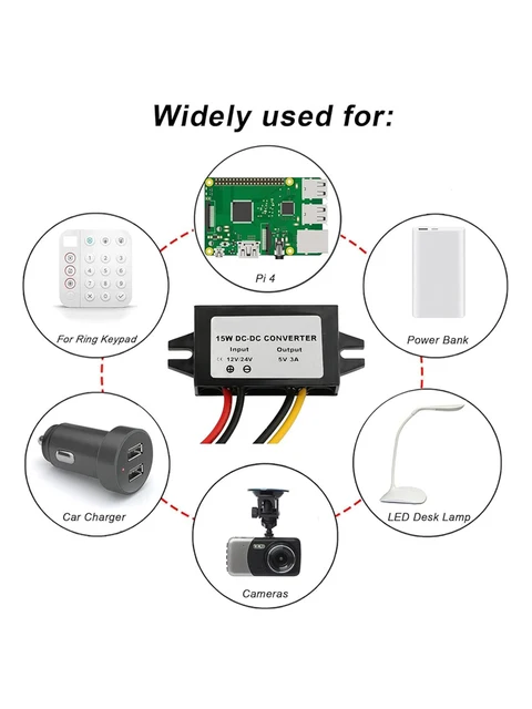 Heemol Adaptateur Secteur 12V Vers USB,12V U00e0 5V 3A 15W DC Buck Converter Module Regulateur De 670988 - 5