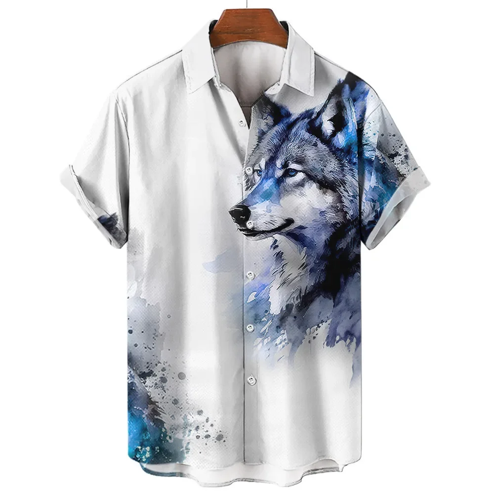 Wolf 3D Printed Havana Beach Shirts, Casual Fashion, Oversized Streetwear, Short-sleeved Shirts, Blouses, Men's Clothing 3