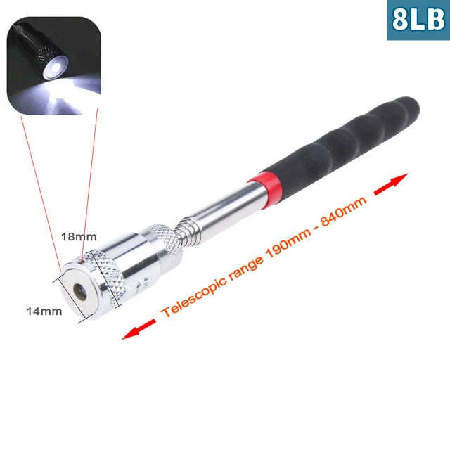 7 Styles Telescopic Magnetic Pen Metalworking Handy Tool Magnet Capacity for Picking Up Nut Bolt Adjustable Pickup Rod Stick 8LB with the light